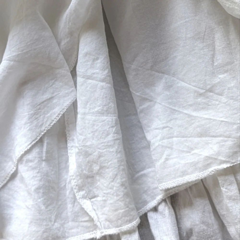 MELISSA ODABASH Paige Linen Cotton Blend Ruffled Balloon Sleeve Wrap Dress Sz L